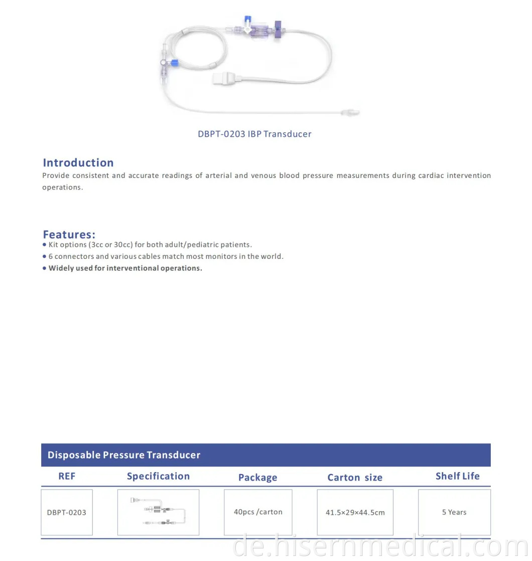 China Factory Supply Einweg-Blutdruckmessumformer-Kit